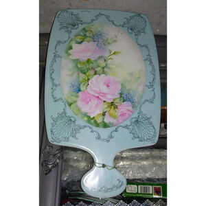 Royal Crest Porcelain Trivet Light Blue Pink Floral Decor 20"X12"